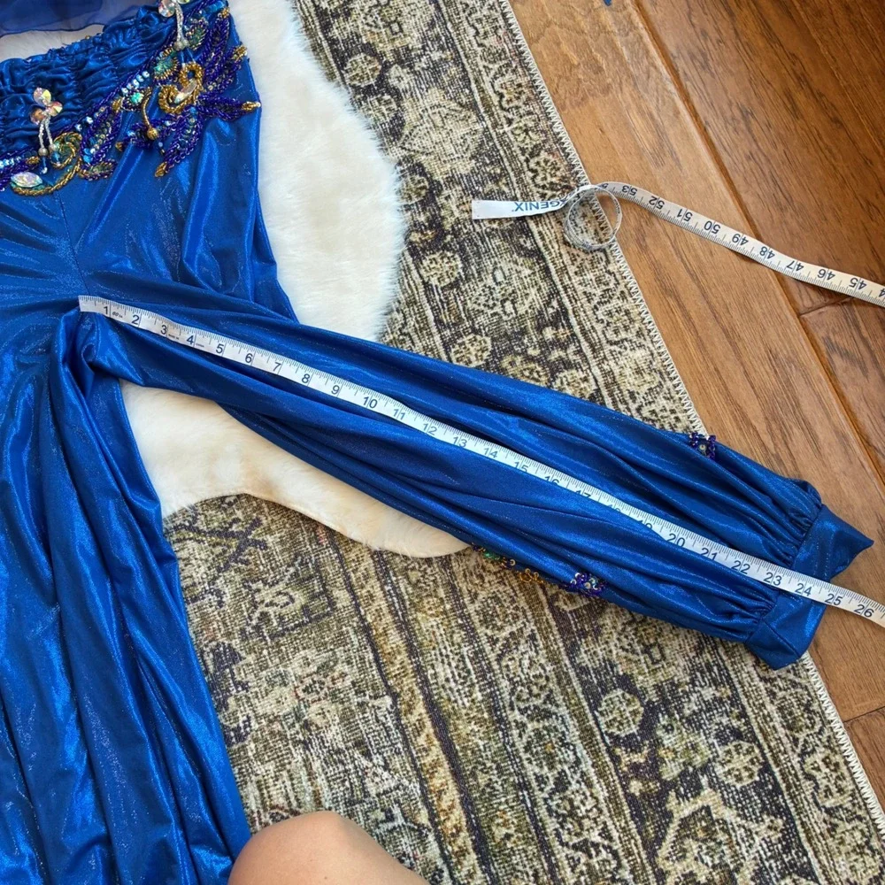 Hand Beaded Bedlah Blue Belly Dancing Costume Set Bra Top and Harem Pants